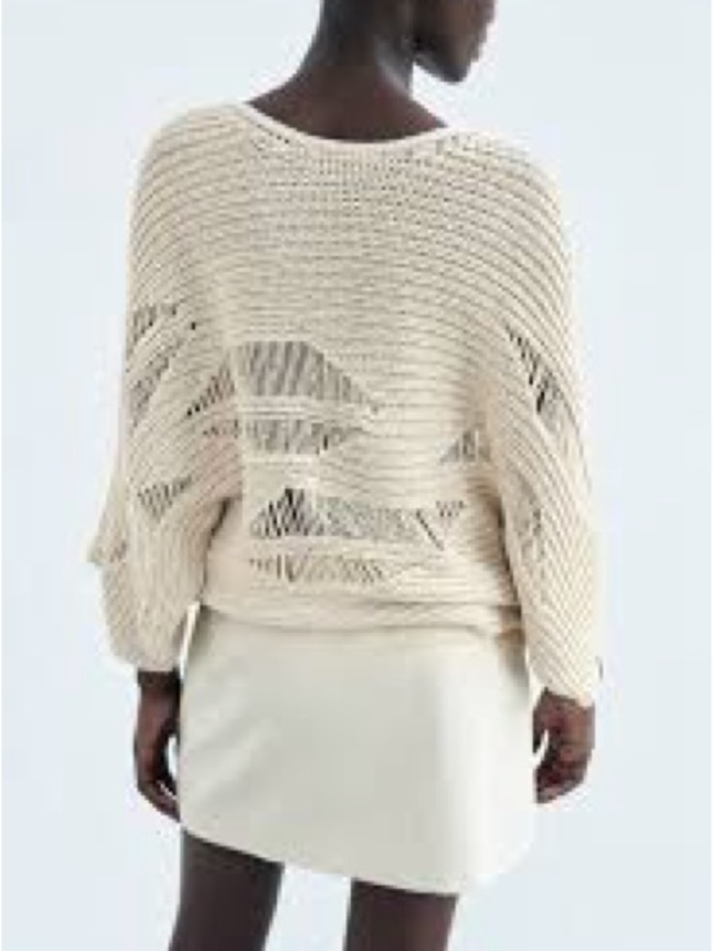 Zara Oversized Open-Knit Batwing Sleeve Ivory Ecru Sweater Size Medium - Picture 6 of 6